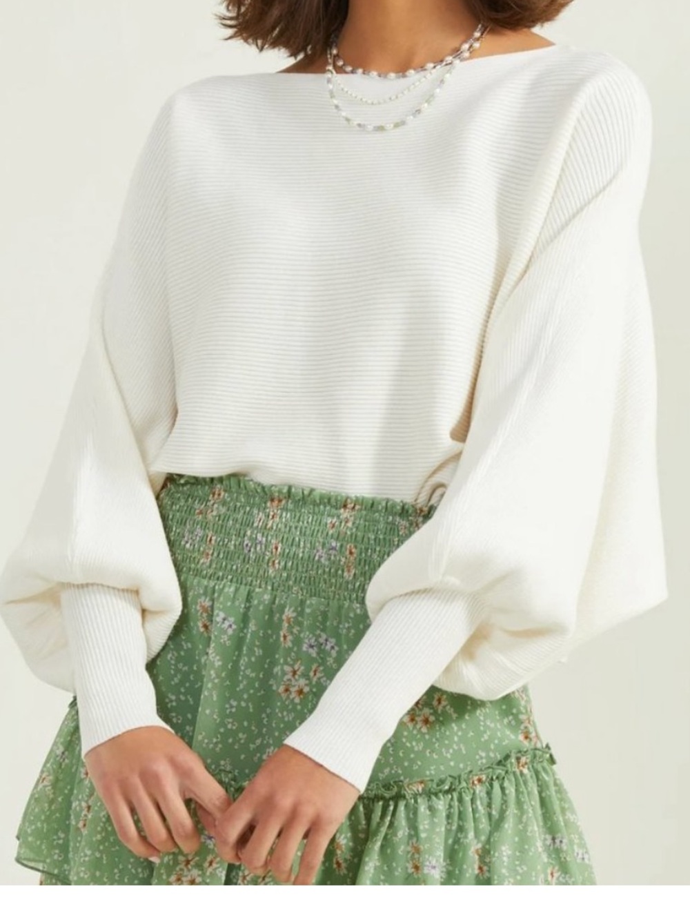 Altar’d State Off White Ribbed Emilia Oversized Sweater Size M